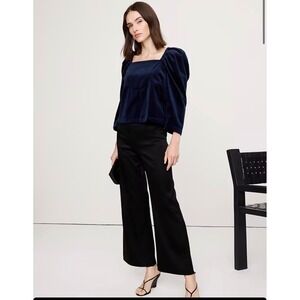 Banana Republic Navy Cotton Velvet Puff-Sleeve Tie-Back Top Sz S $140